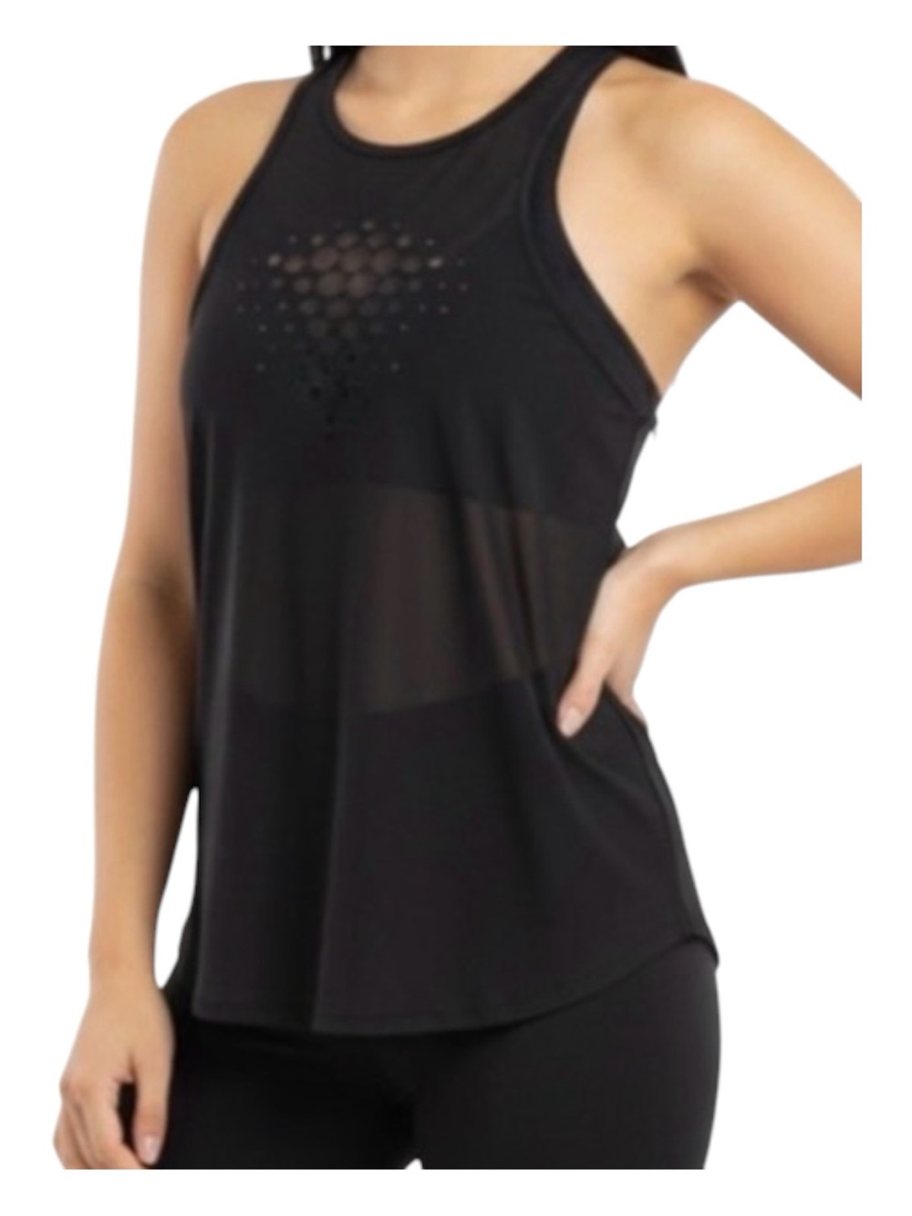 Karma black sheer sports top sleeveless racer back cover lightweight size Large